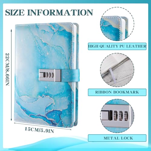 LXWHYP Diary with Lock, A5 Lockable Journal, PU Leather Combination Lock Diary, Lock Diary Planner Organizer for Men and Women, Office Product 8.6 x 5.9 in- Sky Blue - Image 2