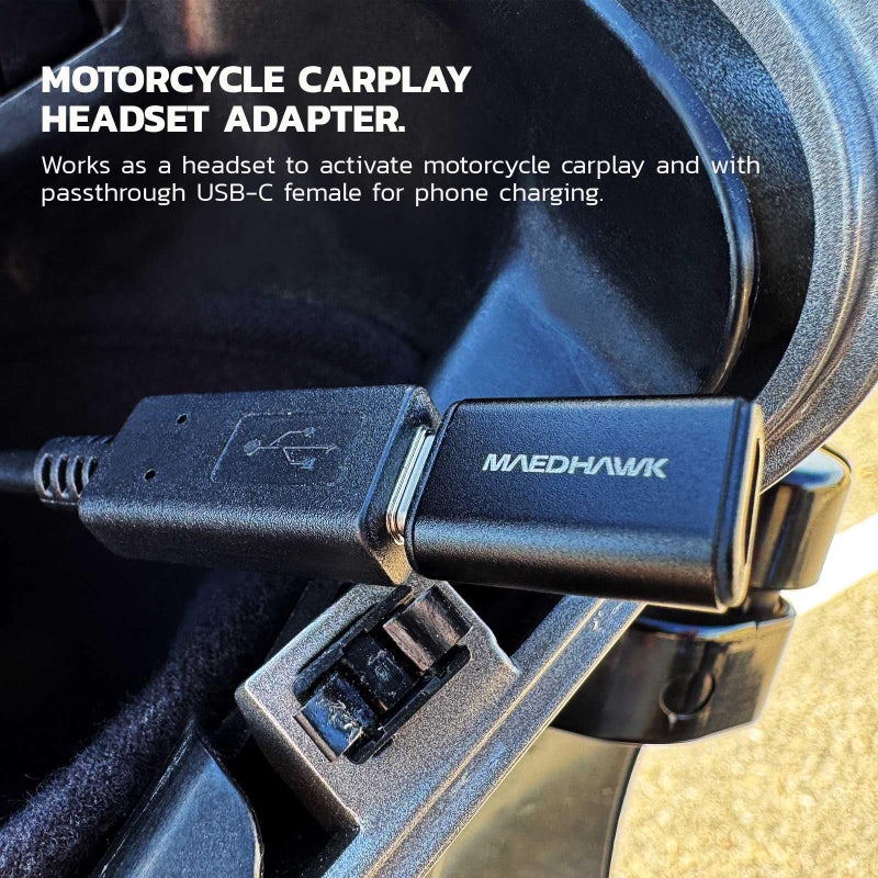 MaedHawk Bypass Motorcycle CarPlay Bluetooth Headset Adapter with Passthrough USB-C Charging Port - Image 2