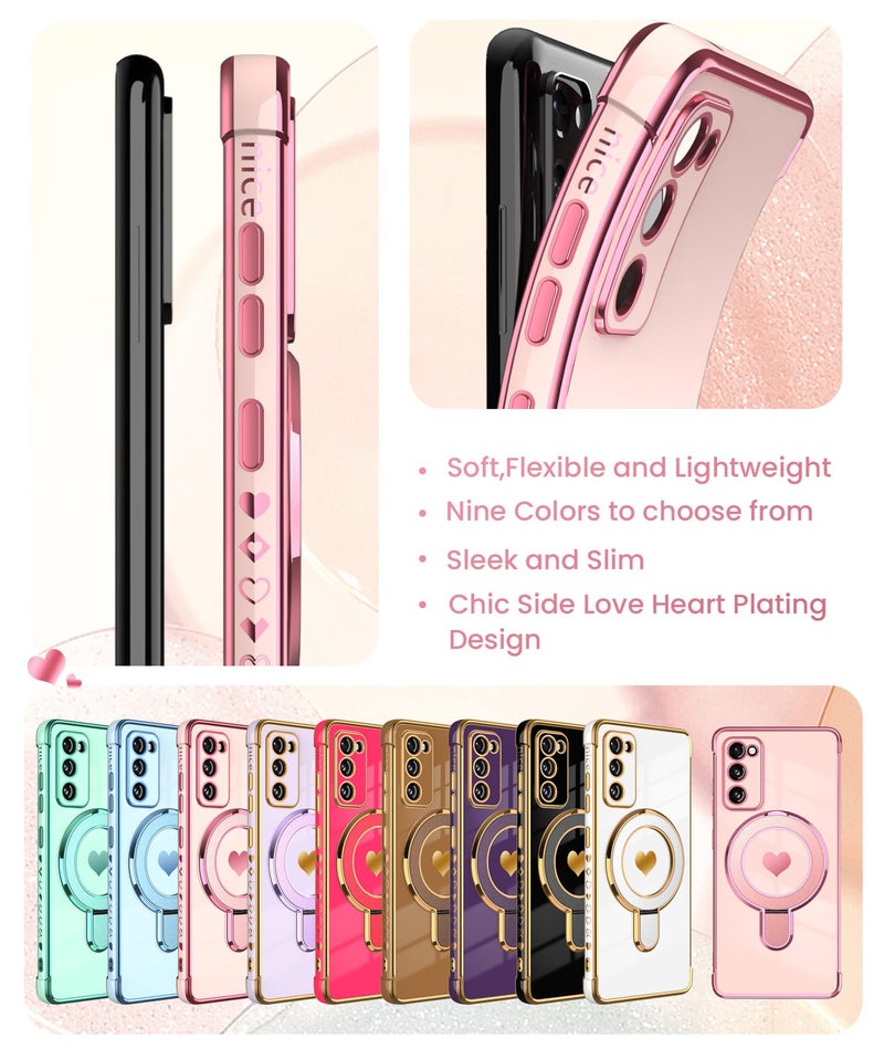 Liufcx for Samsung Galaxy S20 FE Love Heart Kickstand Case with 2X Screen Protector: Luxury Plated Gold Edge Slim Soft TPU Shockproof Protection Case Cover for Galaxy S20 FE (Pink) - Image 5