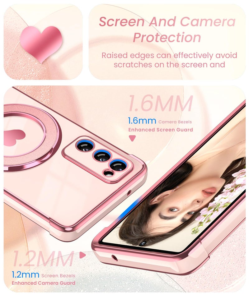 Liufcx for Samsung Galaxy S20 FE Love Heart Kickstand Case with 2X Screen Protector: Luxury Plated Gold Edge Slim Soft TPU Shockproof Protection Case Cover for Galaxy S20 FE (Pink) - Image 3