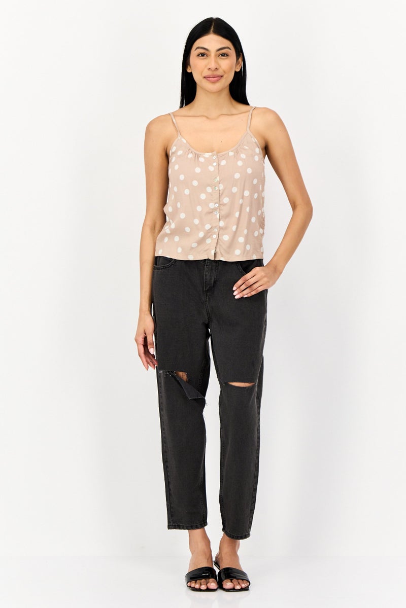 ONLY Women Crew Neck Sleeveless Polka Dots Tank Top, Multicolor  - Image 2