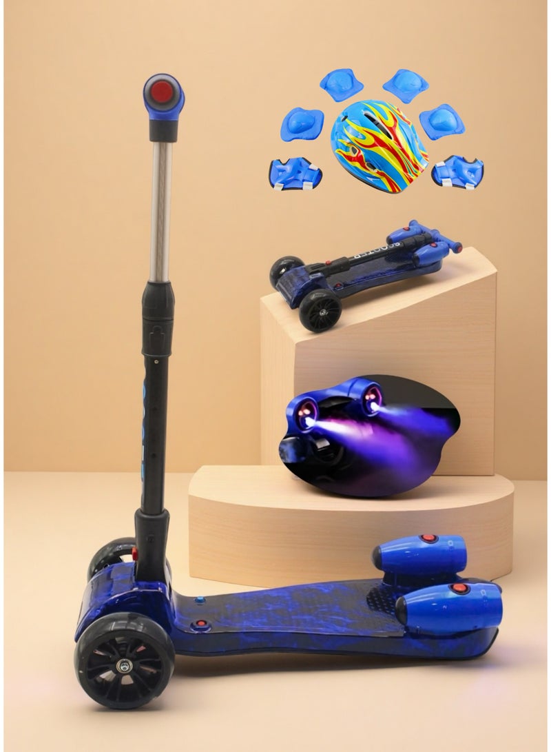 إيزي فيتشور سكوتر أطفال سهل التوجيه بتقنية بلوتوث مع مكبر صوت بلوتوث وعجلات LED وتأثير رذاذ دخان - سكوتر بثلاث عجلات للأعمار من 3 إلى 14 عامًا، قابل لتعديل الارتفاع وقابل للطي، يتضمن مجموعة كاملة من معدات الحماية - Image 1
