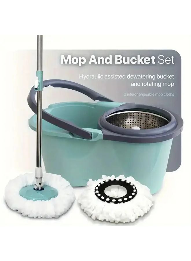 Blue Rotating Mop Set With Built In Water Bucket And 2 Ultra Fine Fiber Heads - Image 3