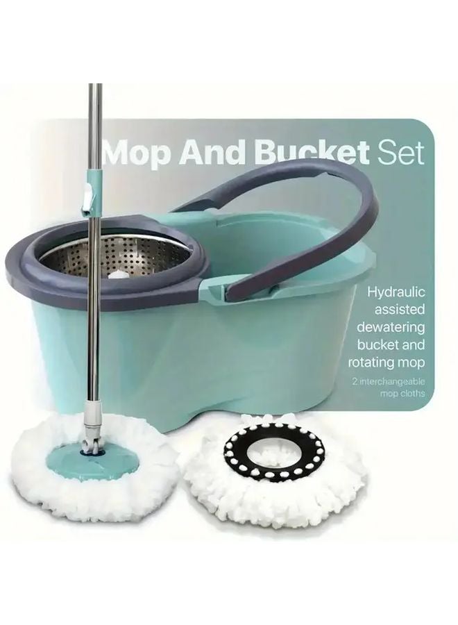 Blue Rotating Mop Set With Built In Water Bucket And 2 Ultra Fine Fiber Heads - Image 2