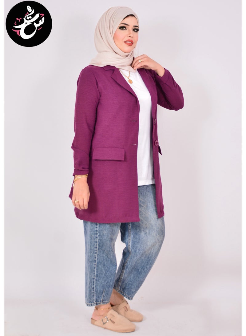 Setr Long Blazer jacket cotton linen- Purple - Image 1