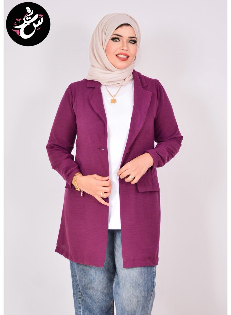 Setr Long Blazer jacket cotton linen- Purple - Image 2