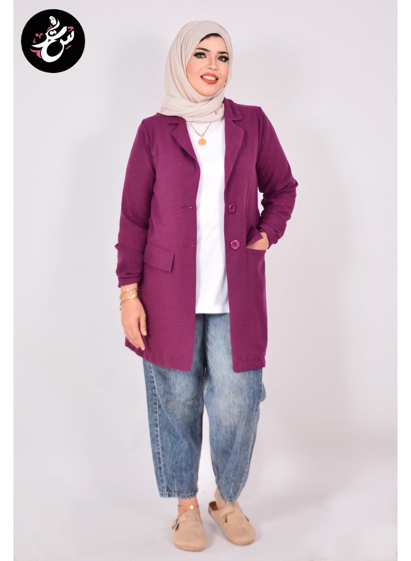 Setr Long Blazer jacket cotton linen- Purple - Image 3
