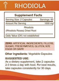 Secrets of the Tribe Rhodiola 120 Capsules 1000 Mg Rhodiola (Rhodiola Rosea) Dried Root (120 Capsules)  - Image 4