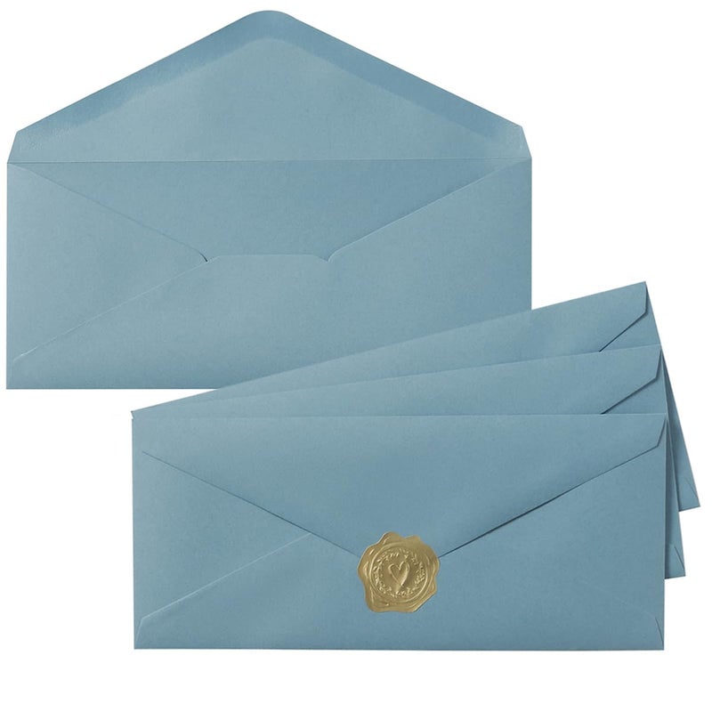 Toperd 50 Count #10 Business Envelope with Gold Stickers for Office, Business, Letter Mailing, 4.13 x 9.49 Inches (Dusty Blue) - Image 1