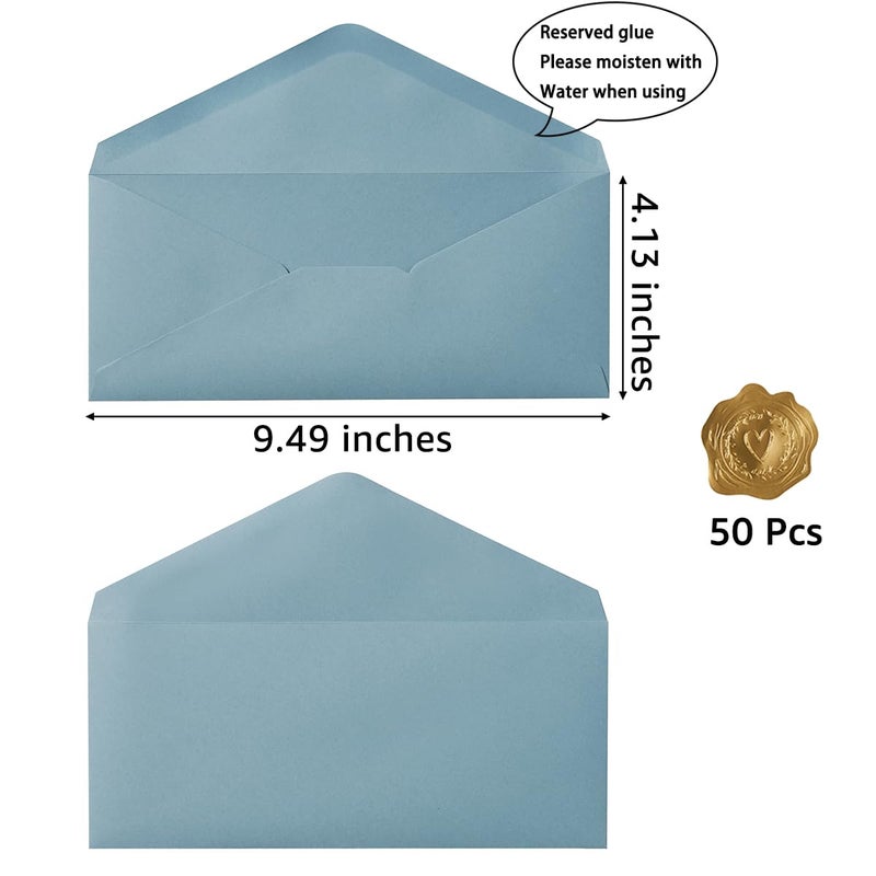 Toperd 50 Count #10 Business Envelope with Gold Stickers for Office, Business, Letter Mailing, 4.13 x 9.49 Inches (Dusty Blue) - Image 2