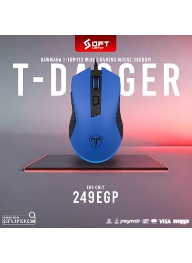 تي-داجر ماوس ألعاب سلكي TGM-113 مزود بمستشعر بصري بدقة 3600 نقطة في البوصة (DPI)، و4 مستويات حساسية قابلة للتعديل، وإضاءة خلفية RGB، وتصميم خفيف الوزن بنمط خلية النحل، و3 أزرار، وكابل مجدول، وتصميم مريح لليد – لون أسود - Image 3