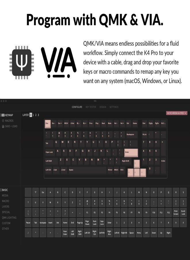 Keychron K4 Pro Custom Mechanical Keyboard with Hot-Swappable K Pro Brown Switch, QMK/VIA Programmable Macro Wireless Bluetooth/Wired USB Keyboard White LED Backlit for Mac Windows Linux - Image 2