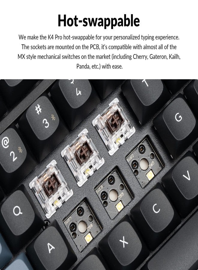 Keychron K4 Pro Custom Mechanical Keyboard with Hot-Swappable K Pro Brown Switch, QMK/VIA Programmable Macro Wireless Bluetooth/Wired USB Keyboard White LED Backlit for Mac Windows Linux - Image 3