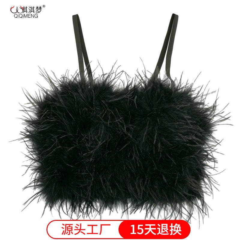 Korean Style Internet Celebrity Feather Tube Top With Colorful Ostrich Feathers And Fishbone Straps For Female Idol Stage Performance - Image 2