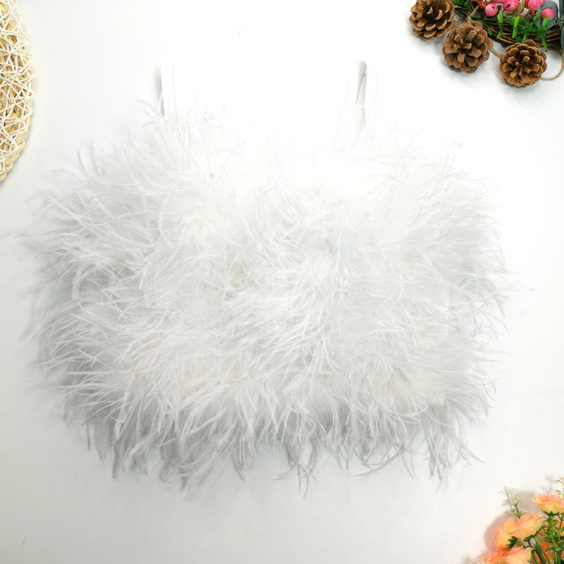Korean Style Internet Celebrity Feather Tube Top With Colorful Ostrich Feathers And Fishbone Straps For Female Idol Stage Performance - Image 1