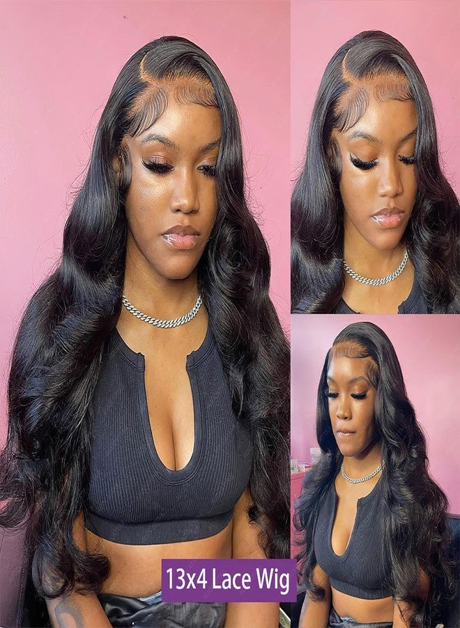AUOCATTAIL 13x4 Body Wave HD Lace Front Wigs Synthetic Artificial Human Hair Glueless Wigs Plucked Pre Cut Body Wave Frontal Closure Wigs 28 Inch - Image 2