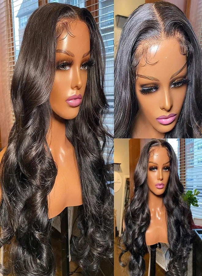 AUOCATTAIL 13x4 Body Wave HD Lace Front Wigs Synthetic Artificial Human Hair Glueless Wigs Plucked Pre Cut Body Wave Frontal Closure Wigs 28 Inch - Image 4
