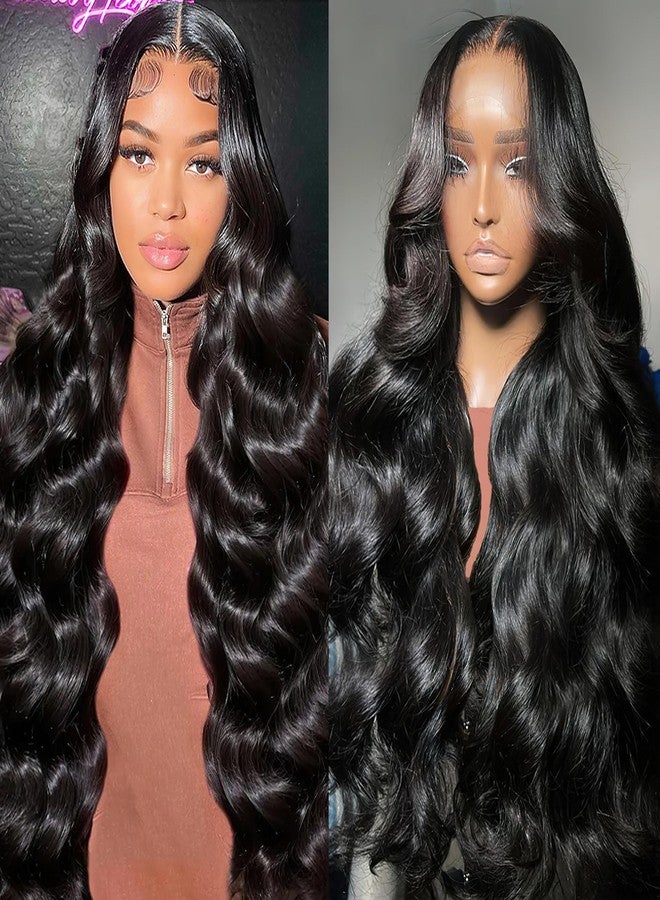 AUOCATTAIL 13x4 Body Wave HD Lace Front Wigs Synthetic Artificial Human Hair Glueless Wigs Plucked Pre Cut Body Wave Frontal Closure Wigs 28 Inch - Image 1