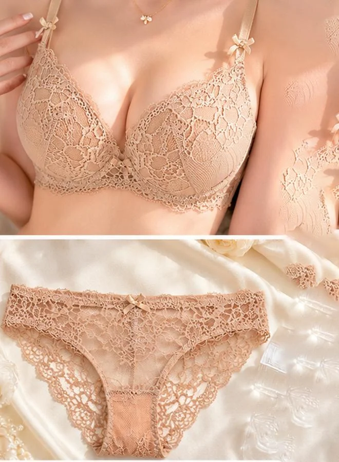 Nude Lace Super Push-Up Bra And Bikini Lingerie Set