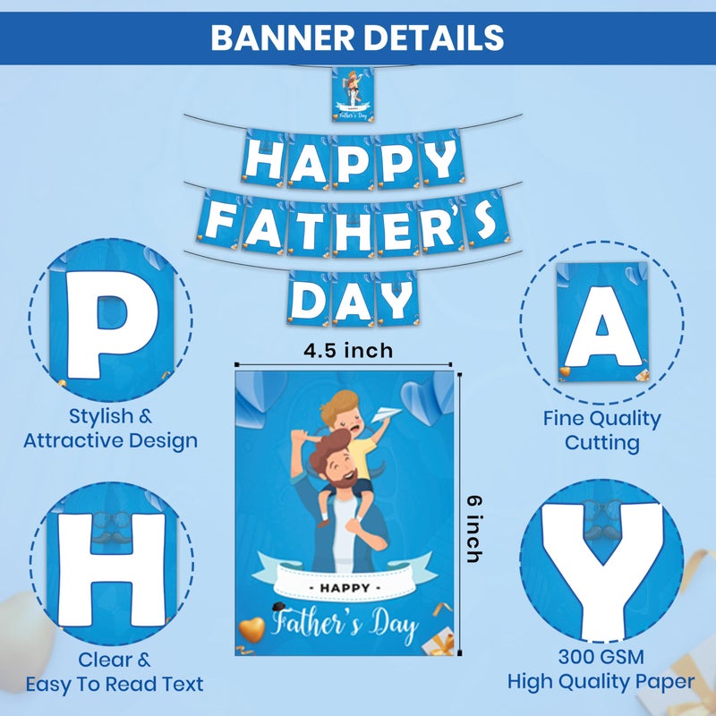 1iAM Happy Father's Day Decoration Combo Pack of 32 | Blue "HAPPY FATHER'S DAY" Printed Banner with Ribbon, 30pcs Balloons, 1pc Balloon Arch | All in One Surprise Party Gift for Dad, Papa, Baba, Abbu - Image 3