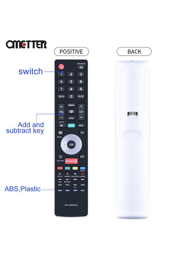 OMETTER - Remote Control ER-33903 ER-33903HS for Hisense LCD Smart TV 55K600XWSEU3D LTDN55K600XWSEU3D LHD32K360WSEU LTDN39K360WSGEU LTD - Image 1