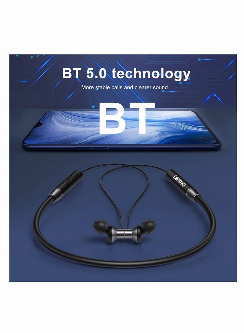 Lenovo HE05 Earphone Bluetooth 5.0 Wireless Headset Magnetic Neckband Earphones IPX5 Waterproof Sport Earbud With Noise Cancelling Mic Black - Image 4