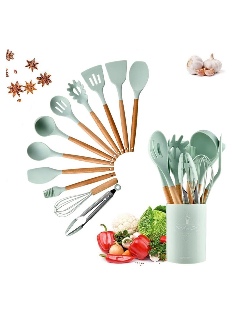 Cooking utensil Set, 12 Pcs Silicone Spatula Set for Baking, Cooking u0026 Decorating, Home Kitchen Spatula Spoon Gadget with Holder for Nonstick Cookware, Heat-Resistant u0026 BPA-Free Cooking Spatula Set - Image 1