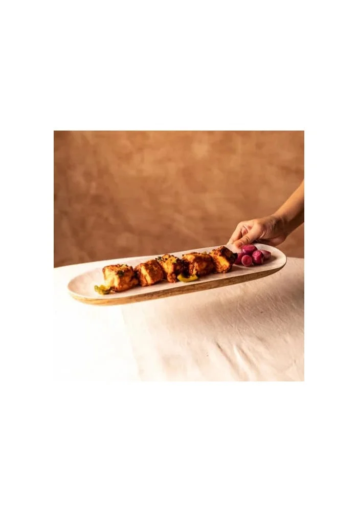 Muun Home MUUN HOME Pearl Enamel Mango Wood Serving Platter - Elegant Serving Tray for Dining and Gifting