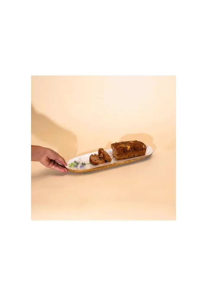 Muun Home MUUN HOME Pearl Enamel Mango Wood Serving Platter - Elegant Serving Tray for Dining and Gifting