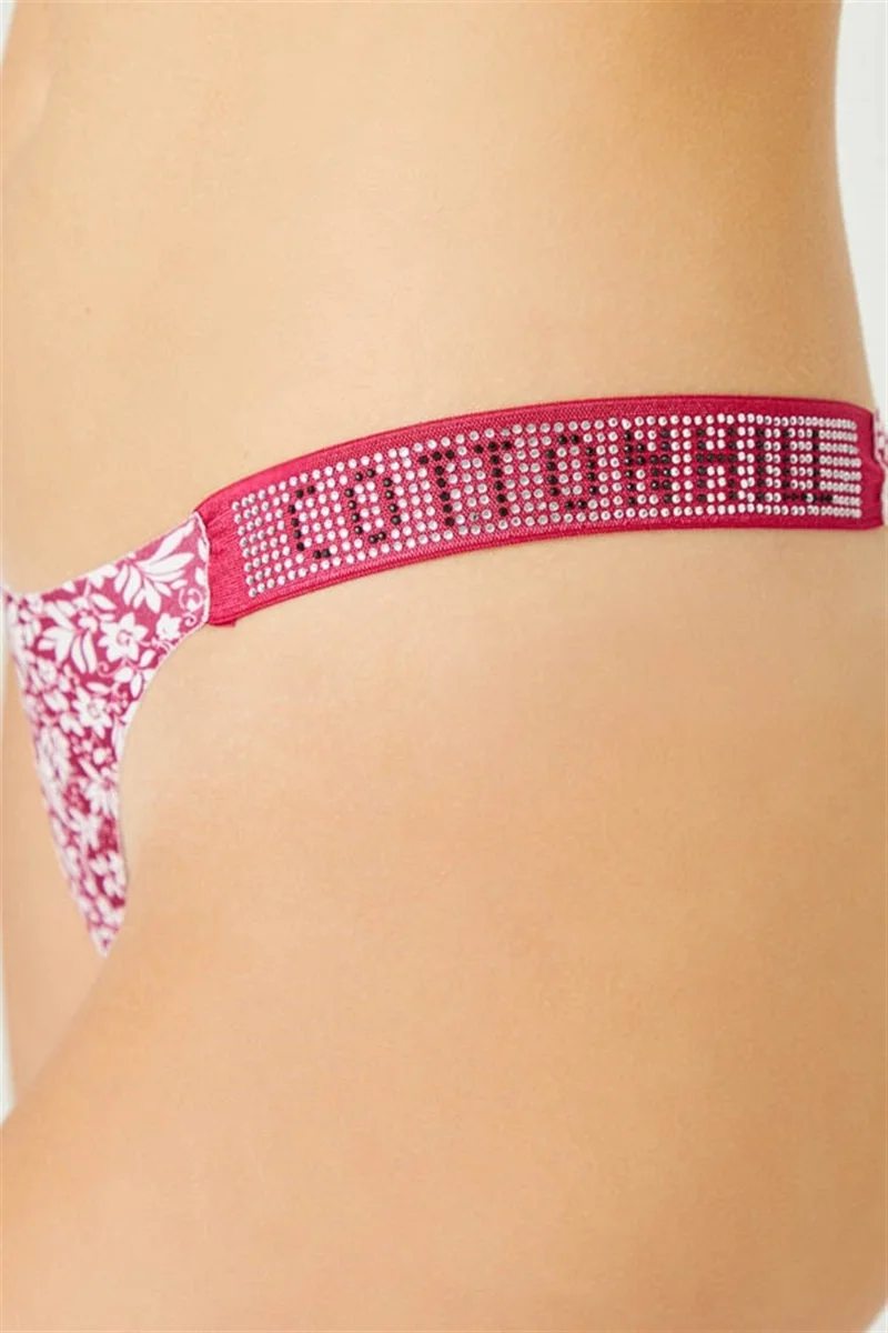 كوتن هيل Non-Marking Laser Cut Patterned Stone Thong Panties 6 Pack
