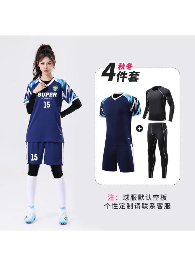 Women's Long-Sleeved Quick-Drying Training Suit Four-Piece Set Football Suit Royal Blue