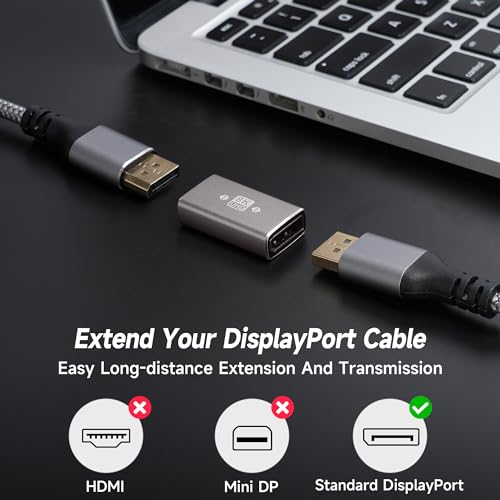 Togconn 8K DisplayPort (DP) Coupler Adapter 2 Pack, DisplayPort (DP) 1.4 Female to Female Aluminum Alloy Shell Extender Connector, Supports 8K@60Hz, 4K@144Hz, 4K@120Hz,2K for HDTV, Monitors, Laptop, Projector - Image 3