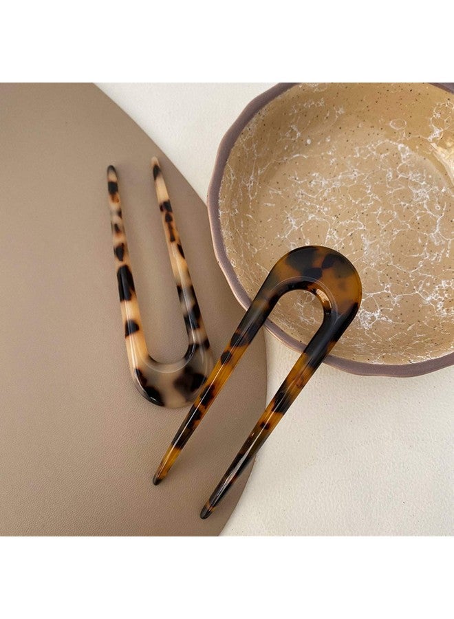 Benefree Enefree French Style Cellulose Acetate Tortoise Shell U Shaped Hair Pins Fork 2 Prong Updo Chignon Pin For Women Girls Hairstyle Accessories（Tortoiseshell And White Tortoiseshell) - Image 2