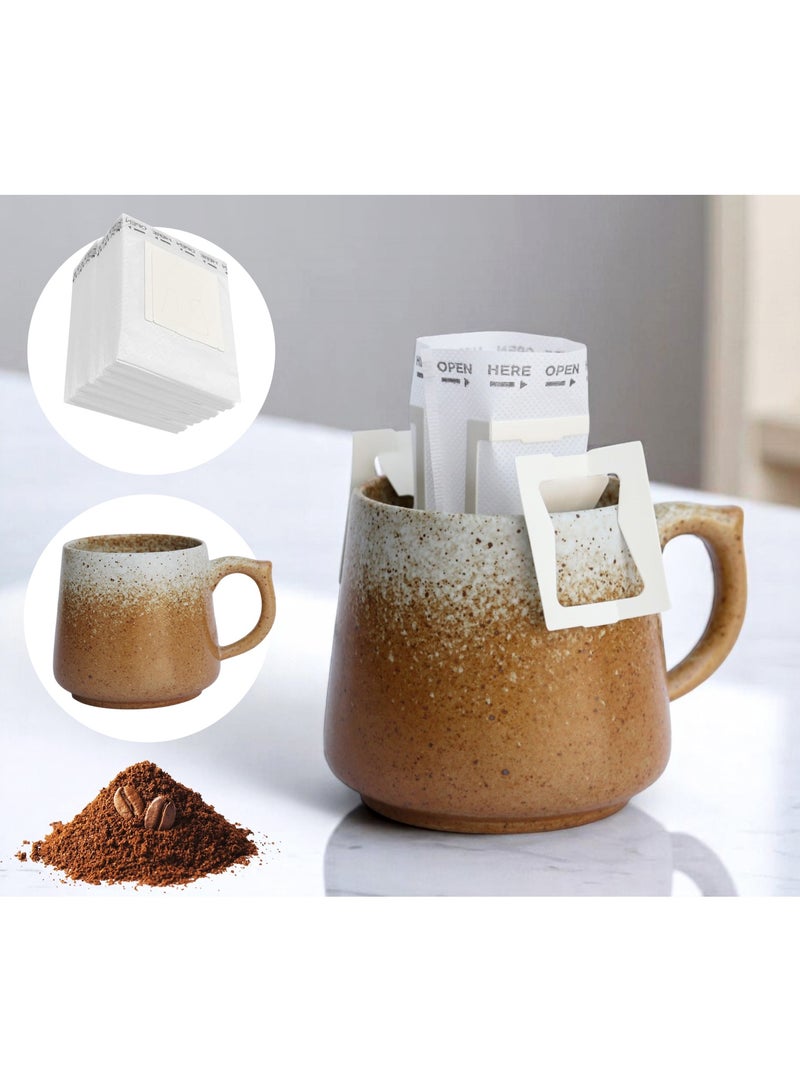 OMRAN CART Omran Cart Drip coffee combo 300ml Ceramic cup + 50Pcs Hanging cup filter Portable Hanging Ear Drip Coffee Bag Disposable Perfect for Travel, Camping, Home, Office  - Image 1