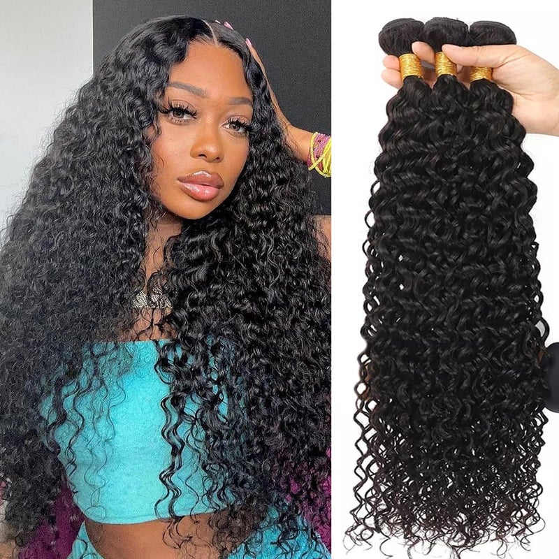 Taziza Human Hair Bundles Water Wave22 24 26 Inch100 Unprocessed Virgin Human Hair 3 Bundles Brazilian Hair Weft Wet and Wavy Hair for Black Women Natural Color