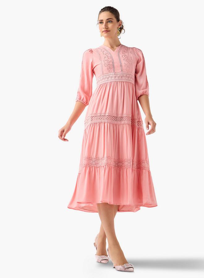 2Xtremz Lace Insert Midi Dress with 3/4 Sleeves - Image 2