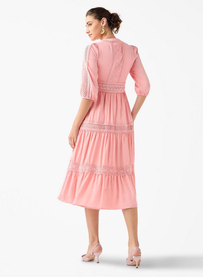 2Xtremz Lace Insert Midi Dress with 3/4 Sleeves - Image 3