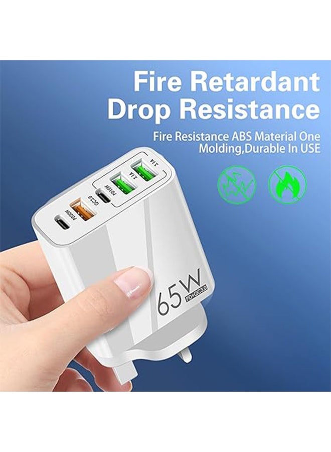 UK USB C Charger Block, 65W 6.6A 2 USB C 3 USB A Port Plug for England Ireland Hong Kong, Type G Adapter Compatible for iPhone 16 15 14 13 12 11 Pro Max XS XR X SE Plus, S Samsung - Image 3