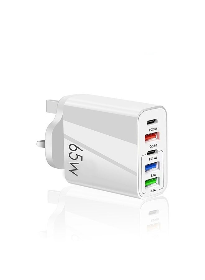UK USB C Charger Block, 65W 6.6A 2 USB C 3 USB A Port Plug for England Ireland Hong Kong, Type G Adapter Compatible for iPhone 16 15 14 13 12 11 Pro Max XS XR X SE Plus, S Samsung - Image 1