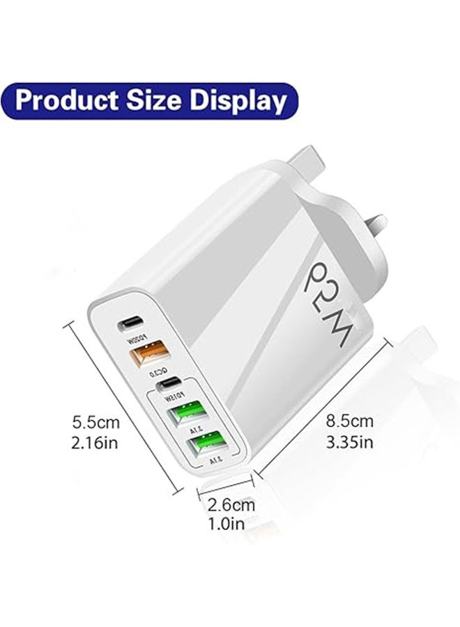 UK USB C Charger Block, 65W 6.6A 2 USB C 3 USB A Port Plug for England Ireland Hong Kong, Type G Adapter Compatible for iPhone 16 15 14 13 12 11 Pro Max XS XR X SE Plus, S Samsung - Image 2