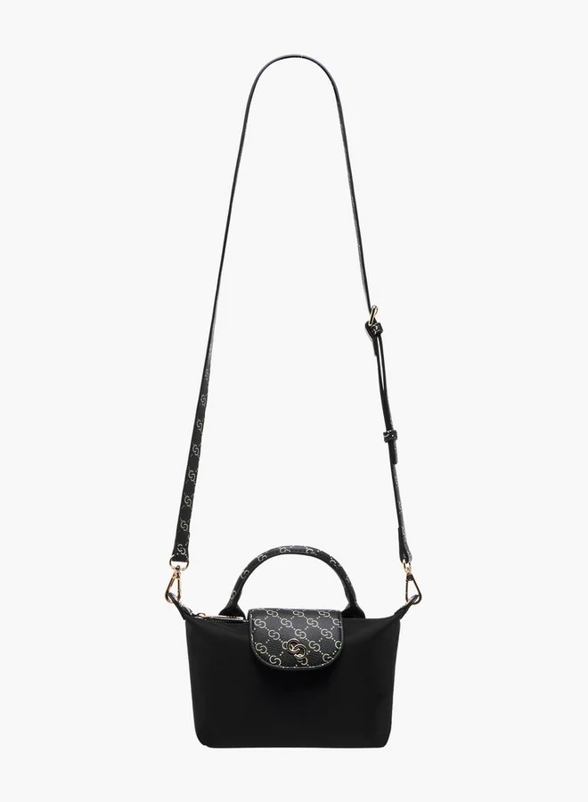 سيليست Women's Monogram Print Crossbody Bag with Detachable Strap and Flap Closure