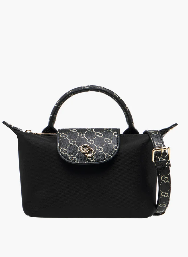 سيليست Women's Monogram Print Crossbody Bag with Detachable Strap and Flap Closure