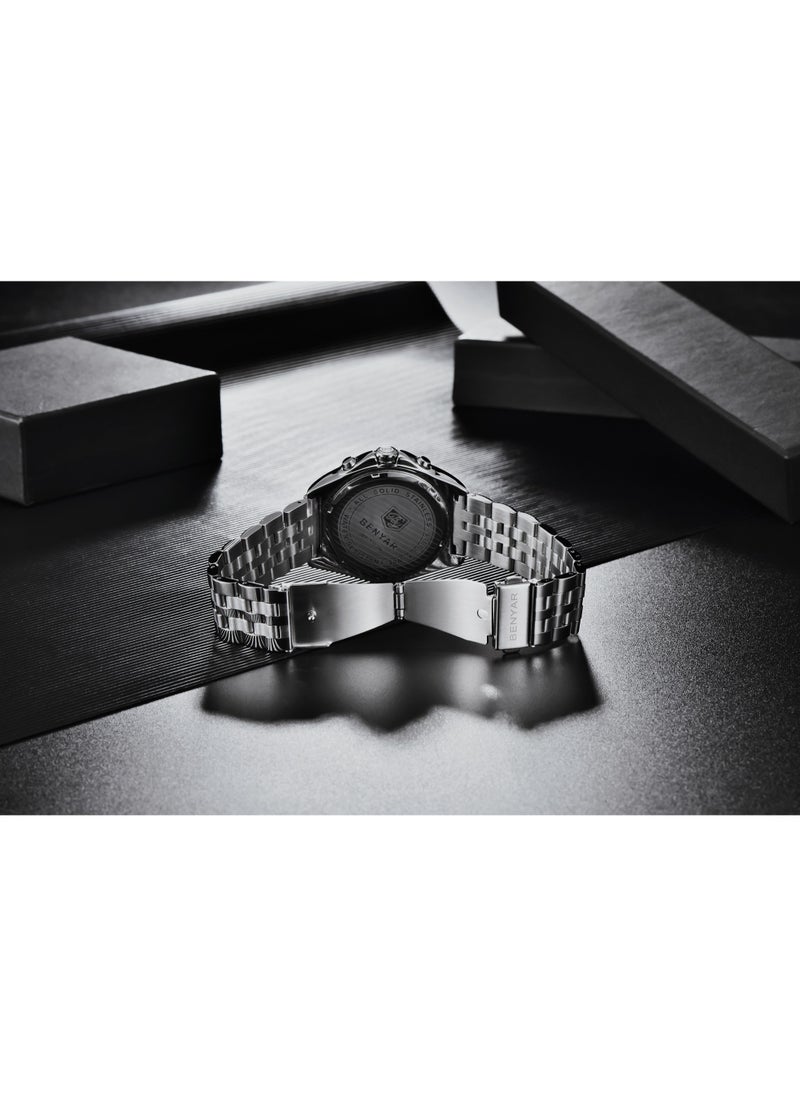 BENYAR - Watches for Men Watch Quartz Luxury Stainless Steel  Water Resistant Chronograph Watch 5180 Black - Image 1