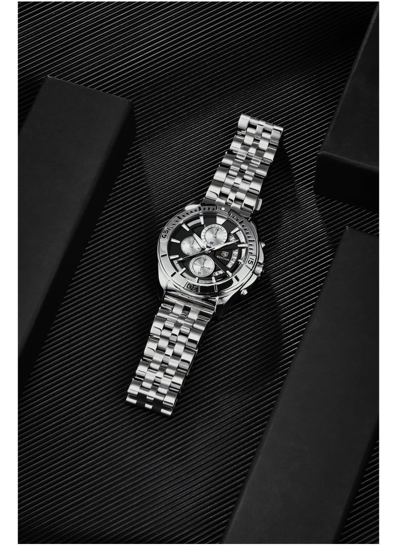 BENYAR - Watches for Men Watch Quartz Luxury Stainless Steel  Water Resistant Chronograph Watch 5180 Black - Image 1