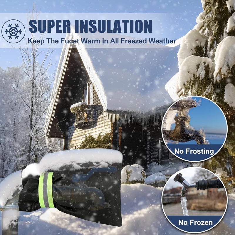 nabreeli 2Pack Outdoor Faucet Covers for Winter Freeze Protection, 8.5″x5.9″x1.9″ Thicker Hose Bib Insulation Cover Waterproof & Frost Free Outside Spigot Cover Bags Insulated Covers with Reflective Strips - Image 2