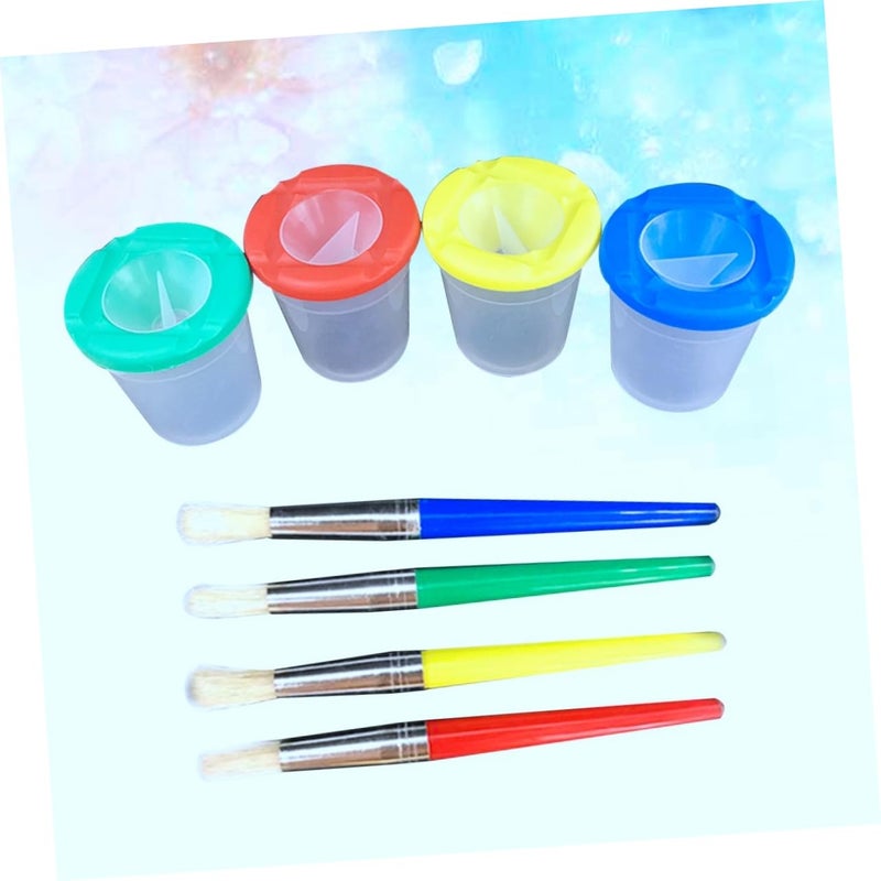 8 Piece Spill Proof Paint Cup Set With Plastic Brush Cleaning Station For Kids Art Supplies - Image 3