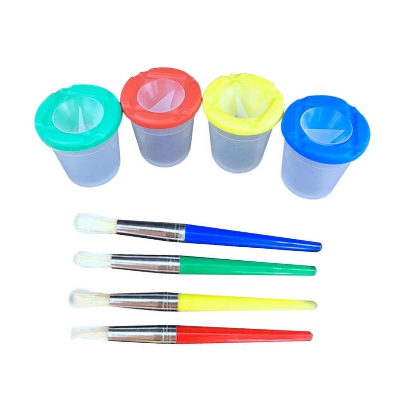 8 Piece Spill Proof Paint Cup Set With Plastic Brush Cleaning Station For Kids Art Supplies - Image 2