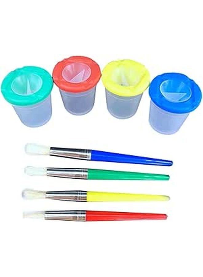8 Piece Spill Proof Paint Cup Set With Plastic Brush Cleaning Station For Kids Art Supplies - Image 1