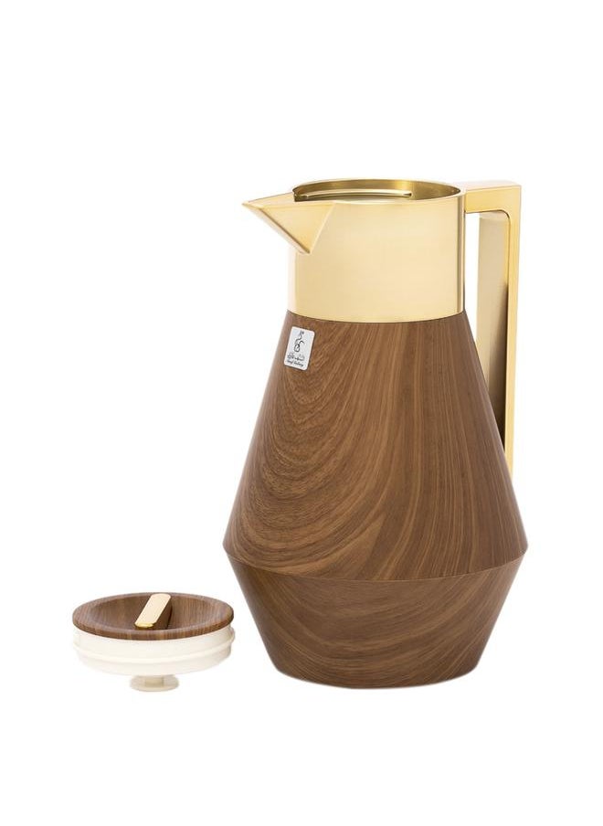 Everest Lydia Plastic Thermos 1 Liter Gold Light Brown Handle  - Image 2