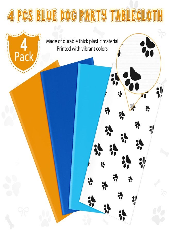 MASHAN 4 Pack Paw Print Plastic Tablecloths,Blue Orange Puppy Table Cloth Disposable Rectangle Table Covers for Kids Birthday Party, Dog Puppy Birthday Party Decorations and Supplies, 108 * 54inch - Image 4